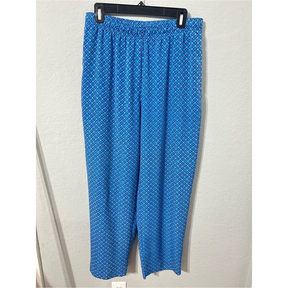 Vintage Koret Women Petite Blue Teal Printed Elastic Waist Pants